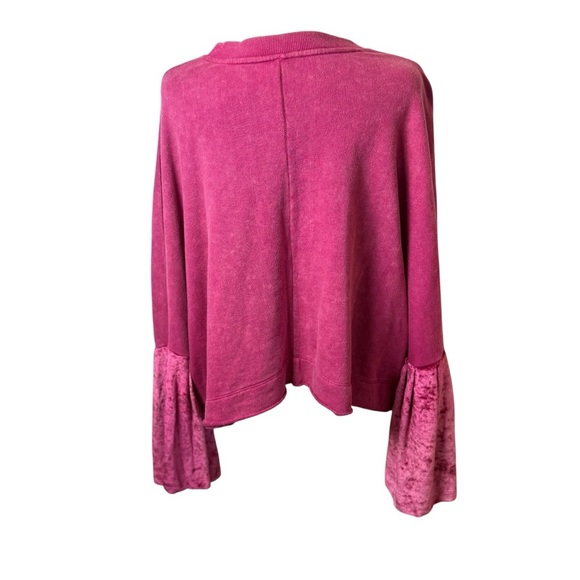 Free People Glorious Sweatshirt XS Bell Velvet Sleeves Oversized Cropped Maroon - Picture 8 of 14